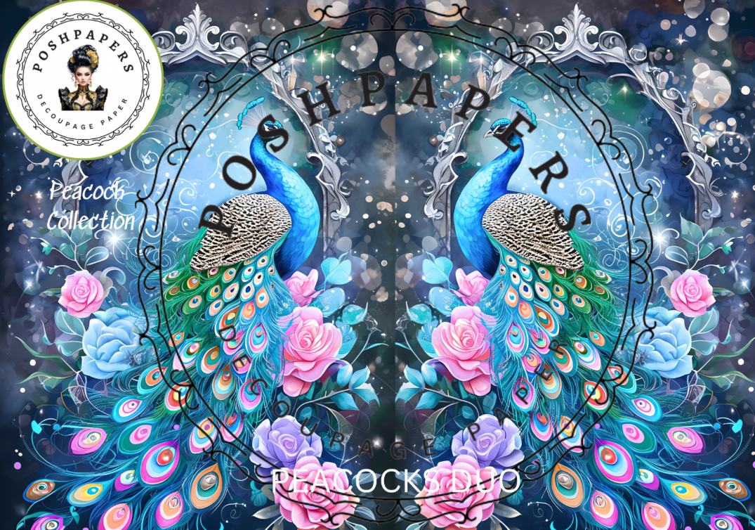 Posh Papers Decoupage Paper - Peacock Duo