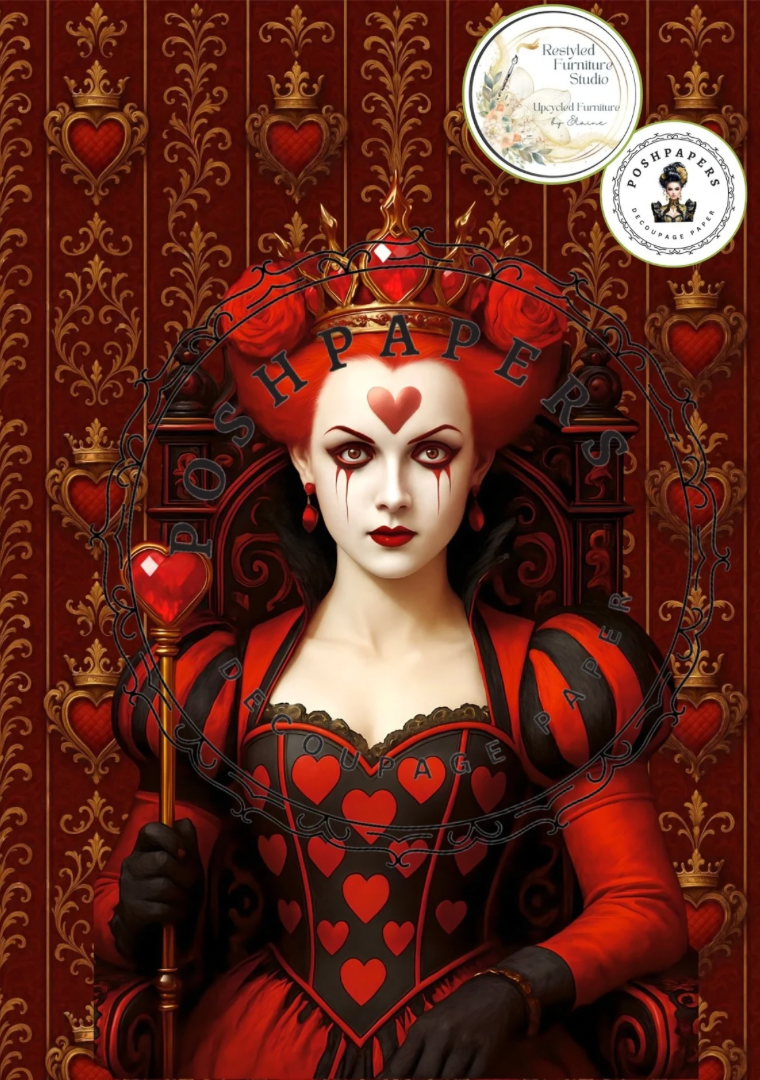 Posh Papers Decoupage Paper - Queen of Hearts on Throne