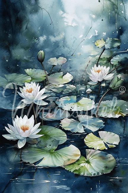 Whimsykel Decoupage Paper - Blue Waterlilies